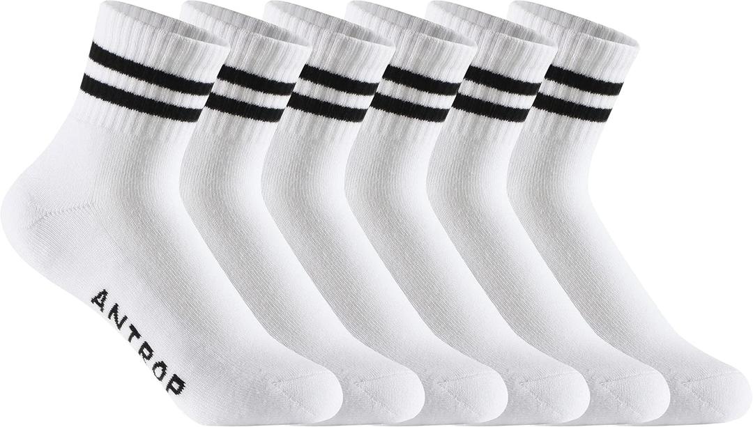 Quarter Crew Cotton Heel Tab Athletic Running Cushion 6 Pairs Socks, White, 9-12