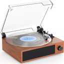 Vinyl Record Players Vintage Turntable with Speakers Belt-Driven Turn Tables Support 3-Speed Bluetooth Wireless Playback RCA Line LP Phonograph Auto Stop Retro Walnut Red