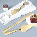Eisinly Cake Cutting Set for Wedding, Elegant Cake Knife and Server Set with Thickened Stainless Steel Rounded Edges, Cake Cutter Pie Spatula for Birthday Anniversary, 2 Pcs, Gold