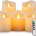 Flameless Candles, Flickering Moving Flame LED Candles Set of 5 (Size: D: 3" x H: 4"/4"/4"/6"/6") Pillar Realistic Real Wax Battery Operated Candles with Remote Control 2 4 6 8 Hours Timer