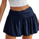 Avidlove Women Ruffle Skirt Ruched Waist Short Skirts Sexy Glitter Skirt Mini Lingerie Skirts (Blue)