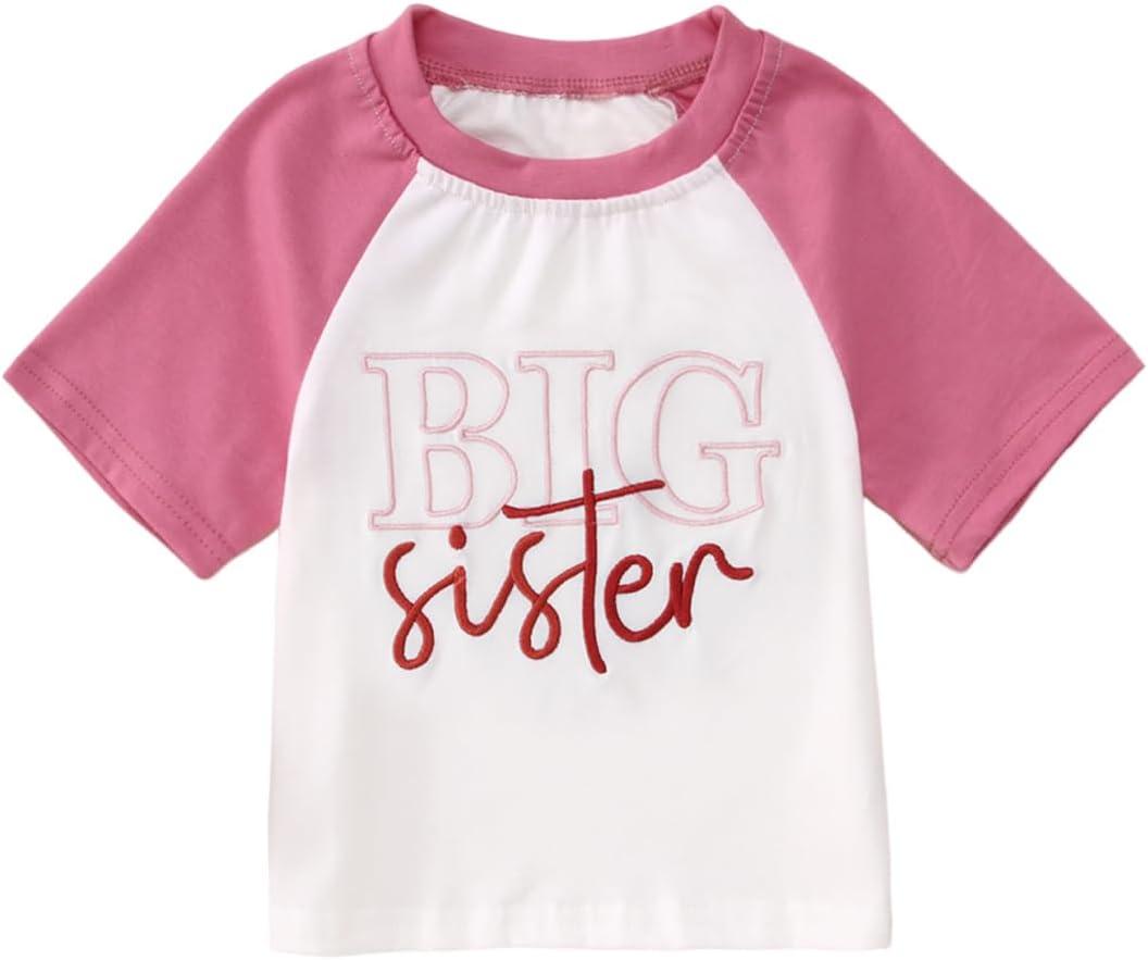 MODNTOGA Toddler Girl Big Sister Graphic Shirt Promoted to Big Sis Crewneck T-Shirt Sister Embroidery Print Raglan Sleeve Top (Dark Pink, 2-3 Years)