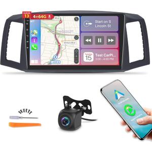 8 Core [4G+64G] Car Radio for Jeep Grand Cherokee 2004 2005 2006 2007 - Android Touch Screen Stereo, DSP 32 EQ/IPS/Carplay/Android Auto/SWC/BT/WiFi + AHD Backup Camera