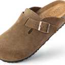 2 x Womens Genuine Suede Clogs for Women Slip-On Buckle Slides Women's Mules & Clogs Natural Rubber Cork Footbed Sandals Potato Shoes with Arch Support 7-7.5