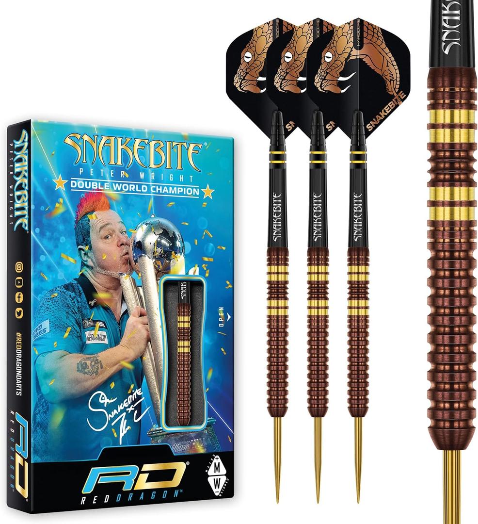 RED DRAGON Peter Snakebite Wright Copper Fusion Premium Tungsten Darts Set with Flights and Stems