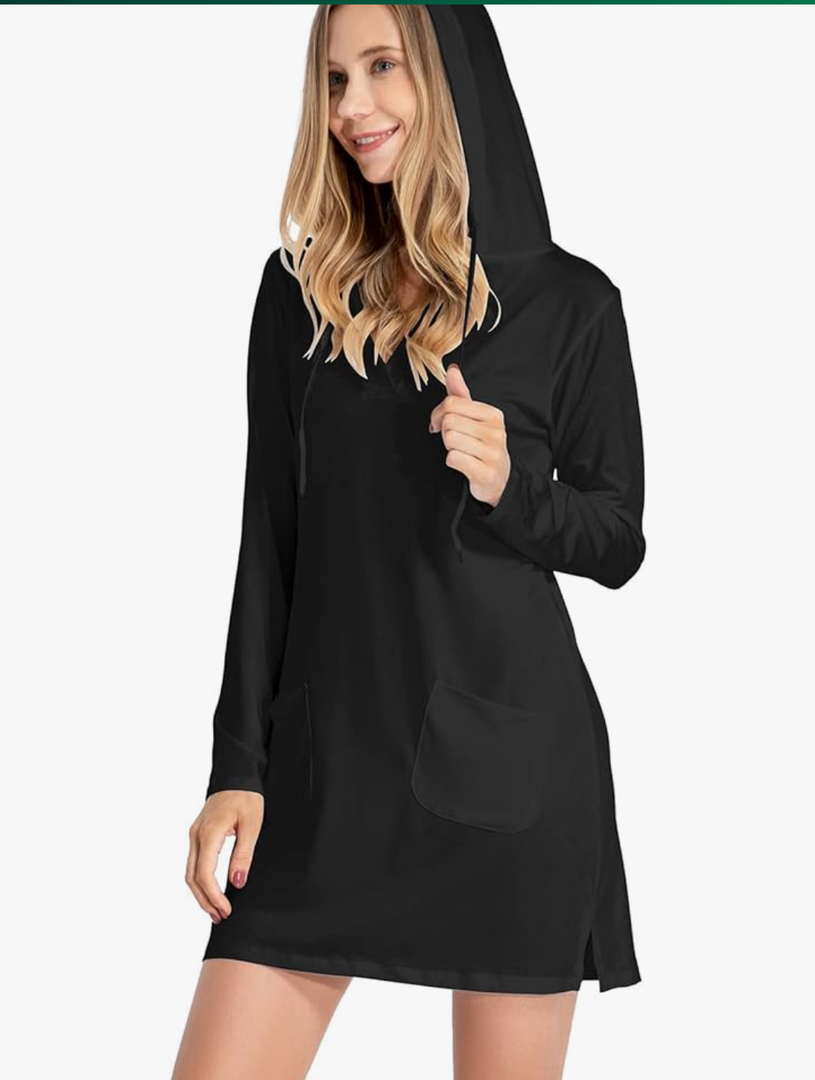 Toomett Women's UPF 50+ Cover-Up Dresses Beach SPF Long Sleeve Shirt Sun Protection Hiking Beach Running Fishing Hoodie, Small, Black 