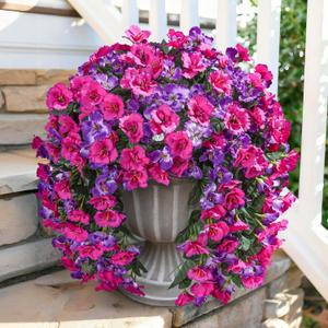 Hibiscus Artificial Fake Hanging Flowers Plants for Outdoor Spring Decoration, 2PCS UV Resistant Faux Hibiscus Silk Flowers Realistic Look Real for Planters Outside Porch Patio Yard, Violet Fuchsia