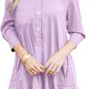YEXPINE Women's Tunic Mini Shirt Dress Cotton Linen Long Sleeve Button Up Ruffle Hem Loose Casual Summer Pockets Shift Dress (Purple, XS)