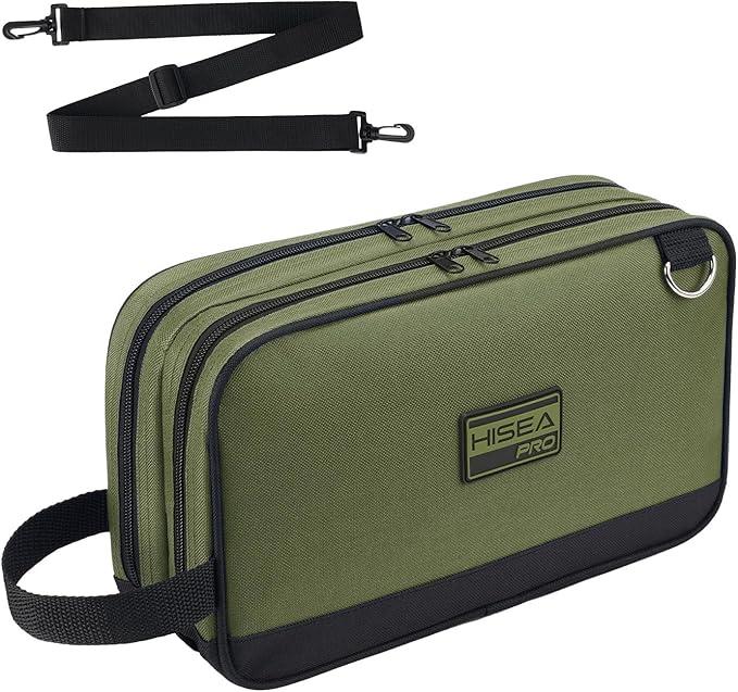 HISEA Small Tool Bag, 12 Inch Tools Pouch with 2 Pockets and Adjustable Shoulder Strap, Small Tool Organizer and Storage with Zipper for Electrican, Travel, Green