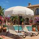 7ft Patio Umbrella with Fringe, Boho Beach Umbrellas, Outdoor Tassels Umbrellas with Push Button Tilt & Carrying Bag, 8 Windproof Fiberglass Ribs, UPF50+