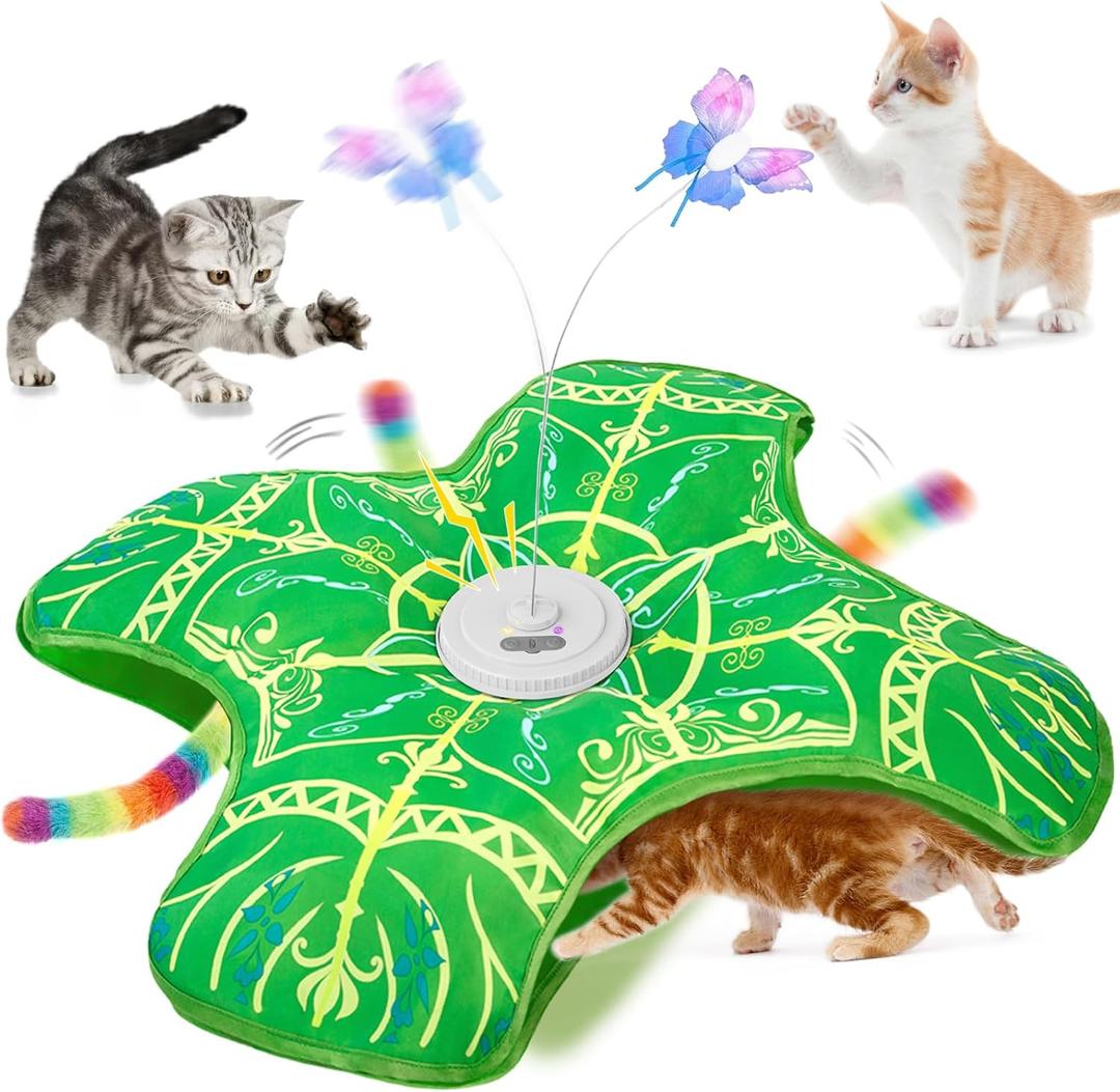 Interactive Cat Toys for Indoor Cats,[Newly Upgraded] Rechargeable Touch Activated Hide and Seek Kitten Toys for Bored Indoor Adult Cats with Fluttering (Green)