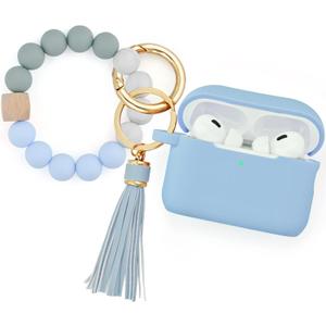 Filoto Airpods Pro 2nd Generation Case Cover 2022, Cute Silicone Protective Case with Bracelet Keychain Accessories for New Apple Airpods Pro 2 Women Girls (Gray Blue)