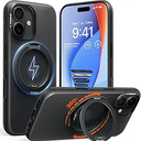 TORRAS 360 Magnetic Stand for iPhone 17 Case, [Rotatable Sturdy Kickstand][Fit for MagSafe][4X MilGrade Shockproof] Slim Translucent Phone Cover, Camera Button, Obsidian Black, Ostand O3 Fitness