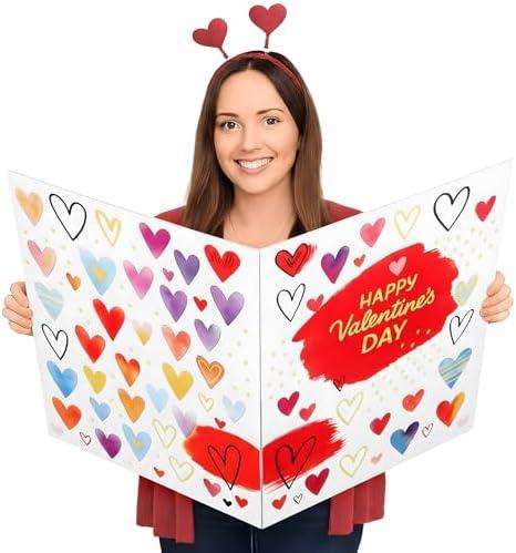 AceOrbit Jumbo Valentine's Day Card 16.5 x 22 Inches Big Shaped Greeting Card Giant Heart Love Happy Valentine Day Cards for Wife Girlfriend Husband Boyfriend Anniversaries
