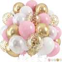 Pink Gold Balloons Set, 60Pcs 12 Inch Pastal Baby Pink Metallic Gold White Balloon with Gold Confetti Latex Balloons for Girls Women Birthday Wedding Baby Bridal Shower Party Decorations Supplies
