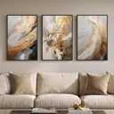 Framed Neutral Gold Abstract Wall Art for Bedroom, 3 Piece Set, 16x24 In, 16" W x 24" H x 3pcs