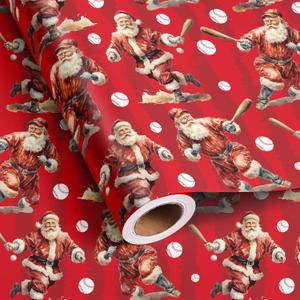 Dtiafu Baseball Christmas Wrapping Paper Roll for Kids Boys Santa Claus Sport Design Funny Xmas Gift Wrap For Winter Holiday Party Celebration - Total 28.5sq.ft