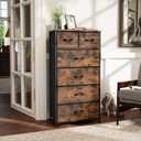 Fabric Dresser for Bedroom, Tall Skinny Dresser with 6 Drawers, Storage Organizer Tower, Steel Frame Wooden Top for Closet, Living Room, Hallway(Rustic Brown)