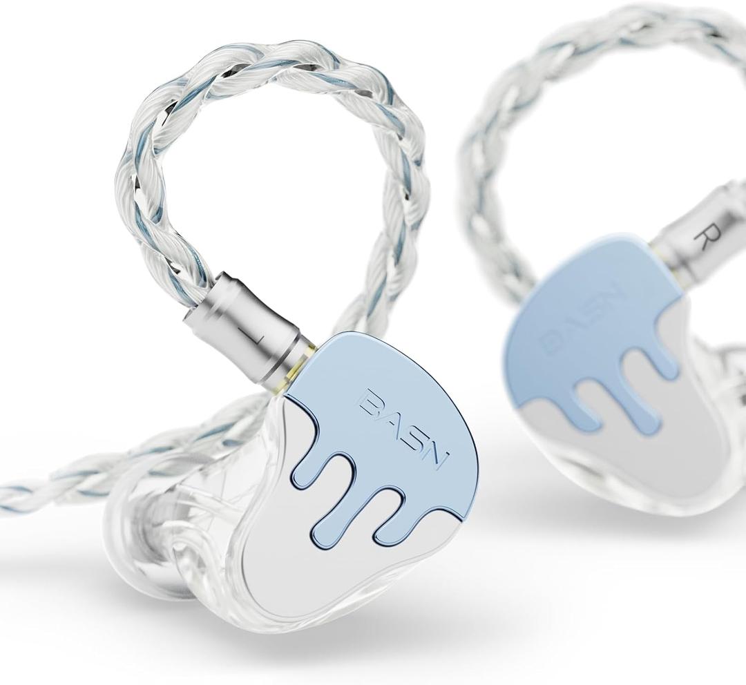BASN BmasterX in Ear Audio Monitor, Hybrid 6 Drivers IEM Earphones with Crystal Clear Sound, Detachable Cable Plus Carrying Case Fit Kit for Musician, Stage, Studio (3.5mm & 4.4mm Jack, Blue/White)