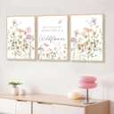 3Pcs Watercolor Flowers Nursery Wall Art Florals Botanical Sentence Picture Wall Decor Pink Wildflowers Poster Print Artwork for Girl Nursery Office Bedroom Livingroom Inspirational Wall Decoration