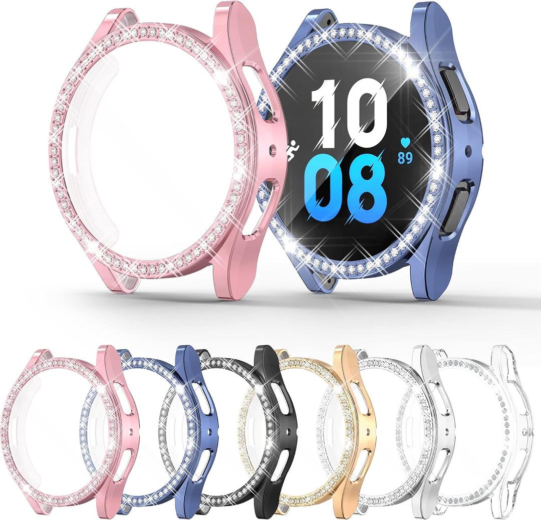 6 Pack RICHONE Compatible with Samsung Galaxy Watch 5/Galaxy Watch 4 44 mm Screen Protector Diamonds Cases, Bling 360° All-Around Protective Soft Covers Accessories (Galaxy Watch 4/5-44mm)