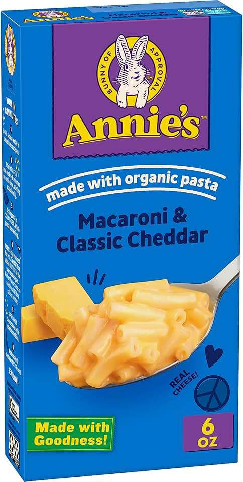 Annie's Macaroni and Classic Cheddar with Organic Pasta, Made with Real Cheese, Dinner Side or Snack, 6 oz, Pack Of 12, BBD May 04 2027