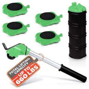 Furniture Jack Lifter Tool  Heavy Furniture Lifter with Wheels and Tool for Moving Appliances, Load Capacity Up to 660 Lbs  Glides Smoothly on Wood, Tile, Laminate, and Other Hard Floor Surfaces