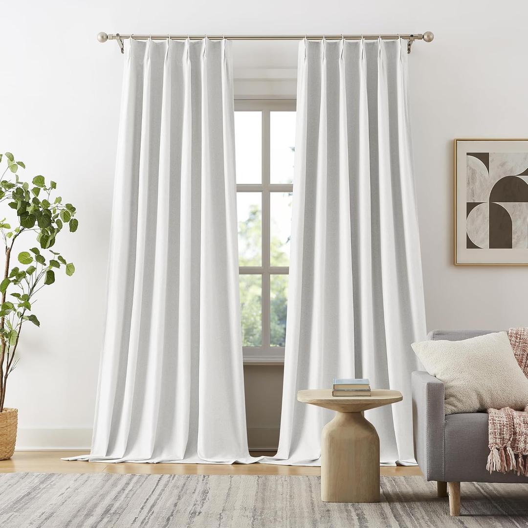 DUALIFE Pinch Pleated Blackout Curtains 120 Inch Long 10ft, Accordion Style Thermal Insulated Drapes with Hooks, Back Tab Ceiling Traverse Curtains for Living Room, Greyish White, 40x120, 2 Panels
