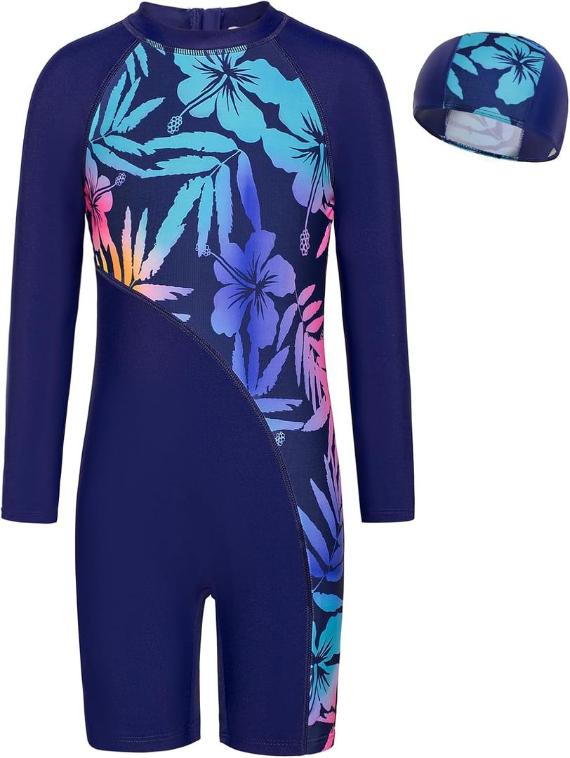 GRACE KARIN Girls Swimsuit Long Sleeve UV Protective Bathing Suit One Piece Swimwear for Kids 5-12 Years