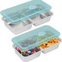 Stainless Steel Snack Containers Reusable - 2 Pack Grab and Go Snack Containers with Lids, 2 Compartment Snack Condiment Containers for Travel, Camping
