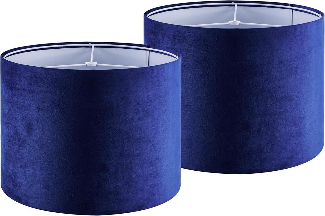 GO&SO Large Drum Lamp Shades Set of 2 Blue Velvet Lampshade 16"Top16"Bottom12"High(Spider) Modern Lamp Shades for Table Lamp & Bedside Lamps Replacement in Hand Crafted-Art Decor