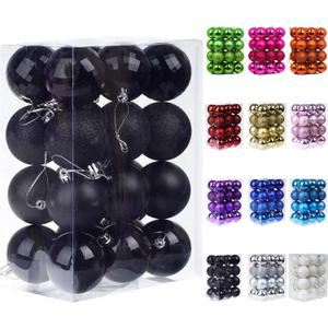 Emopeak 24Pcs Christmas Balls Ornaments for Xmas Christmas Tree - 4 Style Shatterproof Christmas Tree Decorations Hanging Ball for Holiday Wedding Party Decoration (Black, 2.4"/6.2CM)