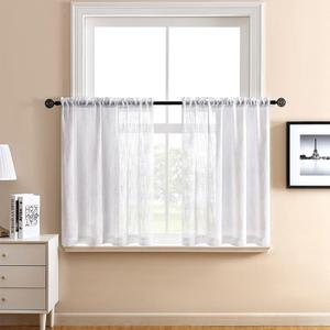 XTMYI White Sheer Curtains 30 inch Length for Half Small Window Treatments Set Short Cafe Tiers Curtains for Bathroom Nursery Window Voile Drapes with Rod Pocket (White,2 Panels,25 by 30 inch)