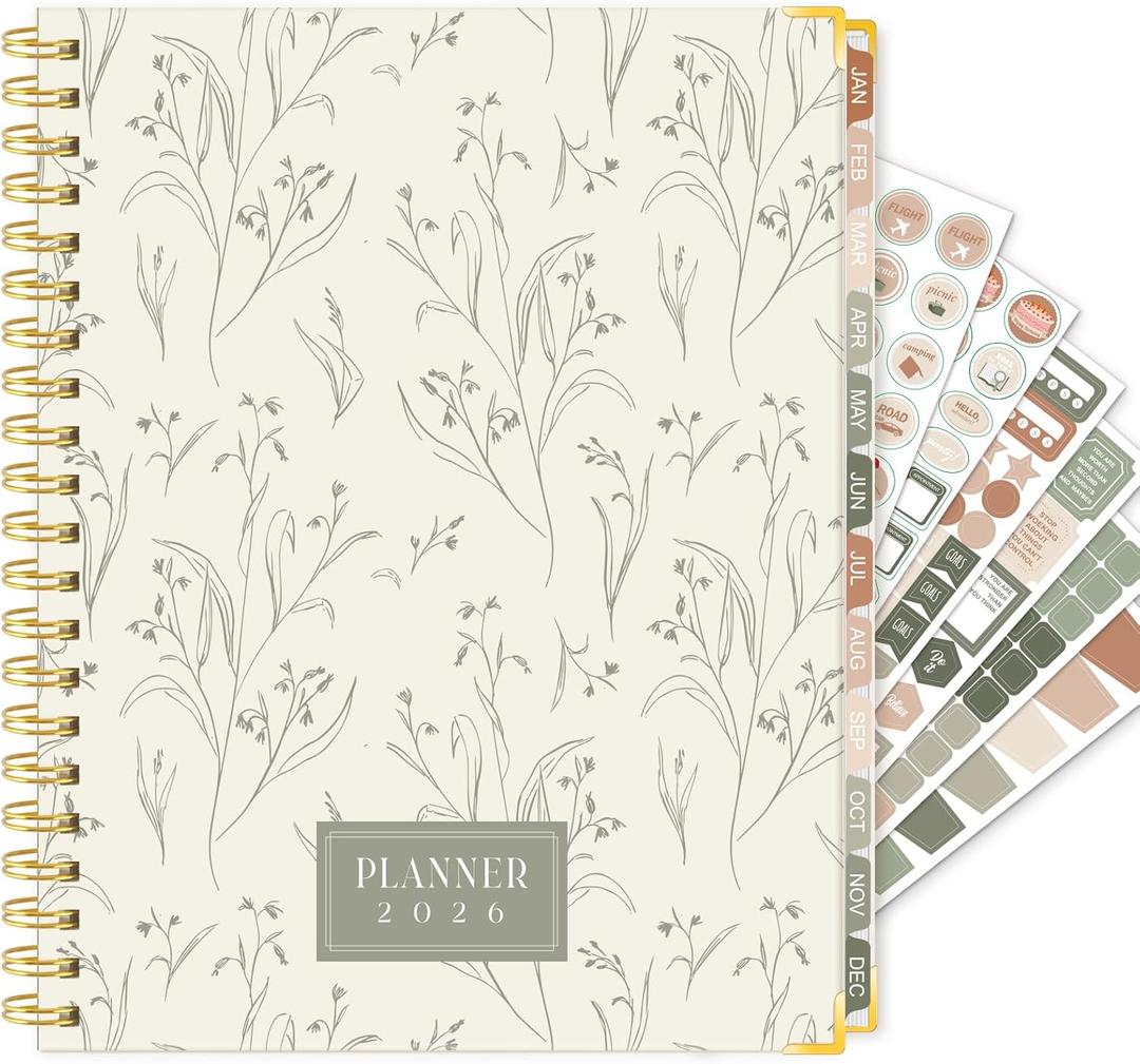 GuassLee 2026 Planner, Weekly and Monthly Planner from January 2026-December 2026, 8.4"x 6.1" Aesthetic Beige Agenda Book with Back Pocket, Stickers, Coated Tabs for School Office Supplies, A5 Size (Yellow)