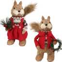 winemana 2 Pack Christmas Squirrel Tabletop Decorations, Sisal Squirrel Figurine for Home Decor Woodland Animals Rustic Xmas Ornaments for Table Office Indoor Forest Decor Seasonal Gifts