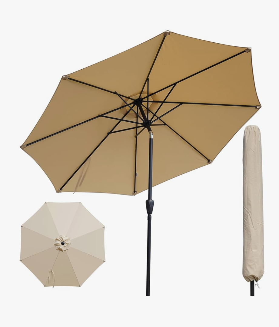 Outdoor Patio Umbrella,Patio Table Umbrella with Cover, Push Button Tilt and Crank, 8 Sturdy Ribs UV Protection Waterproof for Garden