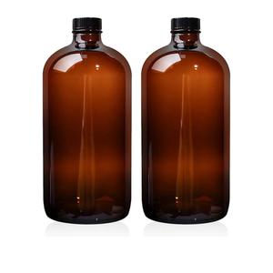 2 Pack 16 oz Amber Glass Boston Bottles with Phenolic Poly Cone Caps. Perfect Glass Brewing Bottles for Lab,Fermentation,Storing Kombucha,Brewing and Juicing.