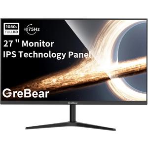 27 Inch Monitor 75Hz IPS Panel PC Computer Monitors FHD 1080p LED Display Home Office Desktop Screen, HDMI, VGA, Flicker-Free, Blue Light Filter, 100x100 mm VESA Mountable