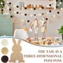 Boao 3 Pcs Easter Bunny Felt Banner with String 8 Pom Pom Balls Banner with Felt Bunny Farmhouse Easter Tree Decorations for Mantle, Indoor Holiday Birthday Party Supplies(Brown Color)