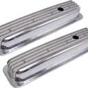 Finned Polished Aluminum Short Valve Covers Center Bolt Short Valve Covers Compatible with SBC 350 5.7 5.0 V8 1987-97