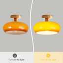 Orange Glass Flush Mount Ceiling Light Modern Close to Ceiling Light Fixtures with 11" Milk Glass Shade Dome Flush Mount Lamp Gold Brass Ceiling Lamp for Hallway Bedroom Kitchen Sink