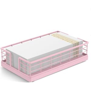 Wican Guest Towel Holder Tray for Bathroom, Oak and Iron Napkins Holder for Powder Room Dinning Table Wooden Basket for Disposable Paper Hand Towels Totally Pink (9.06 x 5.51 x 2.56 in)