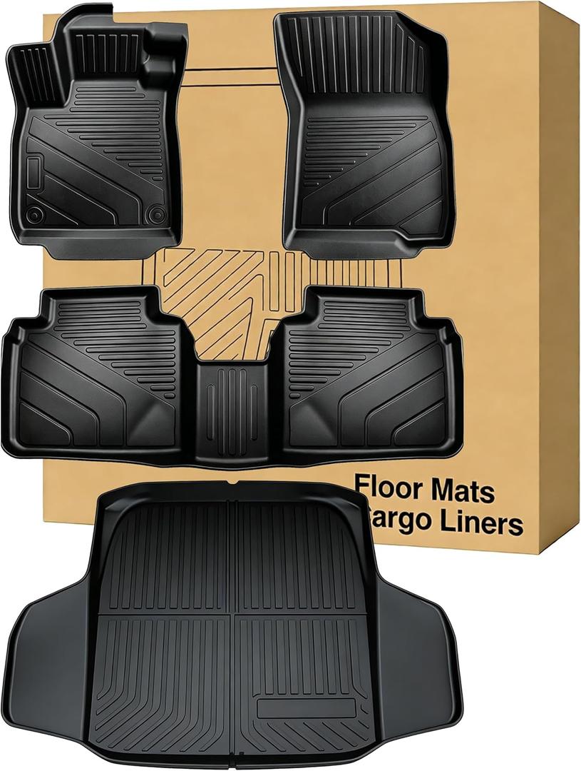 Floor Mats Cargo Liners Compatible with 2023-2026 Honda Accord All Weather Protector Waterproof Durable Anti-Slip Odorless Custom-fit Front Rear Rows Back Trunk Tray Full Set Carpet Liner