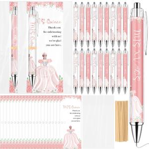 BCVWEG 30 Set Quinceanera Party Favors Include Sweet 15 Ballpoint Pens Thank You Cards Gift Bags Quinceañera Gifts Black Ink Pen Thank You Gifts for 15th Birthday Party Mis Quince Guests Souvenir