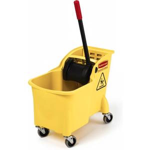 Rubbermaid Commercial Products 31 QT Tandem Mop Bucket and Wringer Combo on Wheels, Yellow, for Floor Cleaning/Wet Mopping