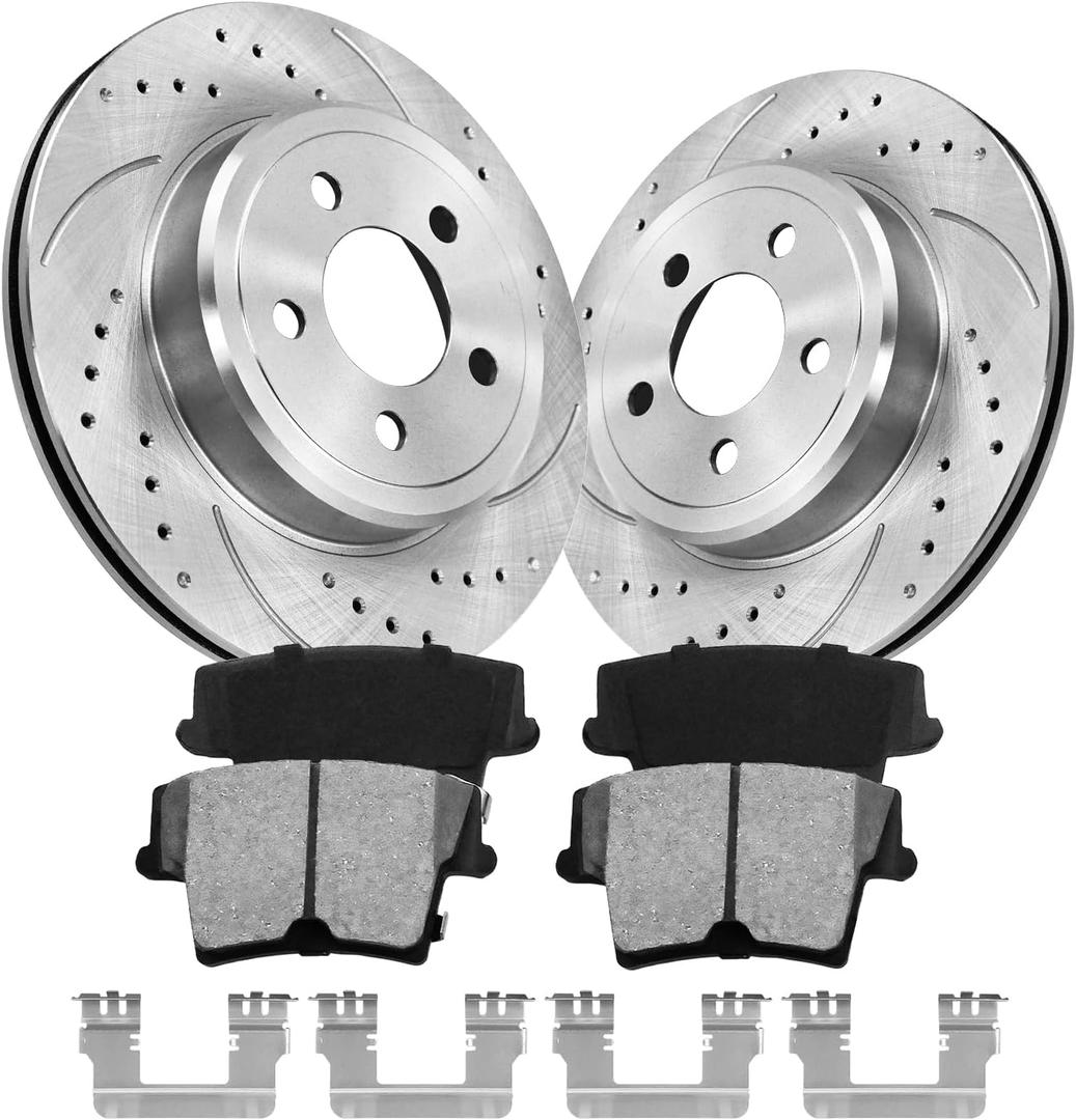 Anpulsero Brake Pads And Rotors Kit Rear Compatible with 2006-2022 Dodge Charger, 2009-2022 Challenger, Automotive Replacement Brake Kits 53024 D1057A-8292 Drilled And Slotted Rotors 320mm(12.6in)