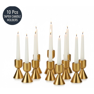 10 Pcs Brass Gold Candlestick Holder, Taper Candle Holders, Candle Stick Holders 10 Pcs, Modern Aluminum Taper Holder for Table Mantel Wedding Housewarming Gift
