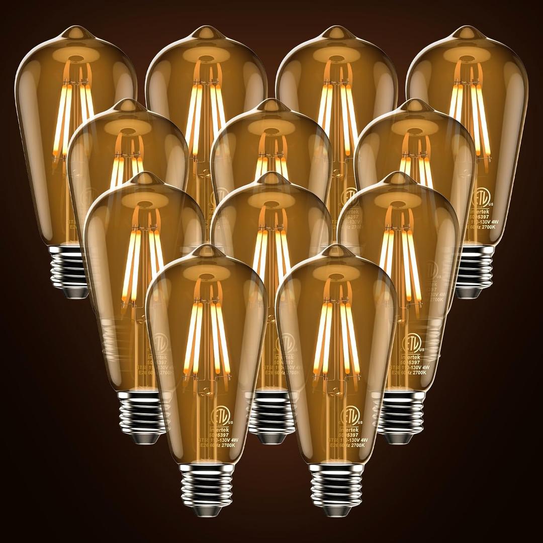 ASOKO ST58 Antique LED Filament Light Bulbs, LED Dimmable Edison Light Bulbs 4W, 2700K Warm White (Amber Glass) E26 Base Pack of 12