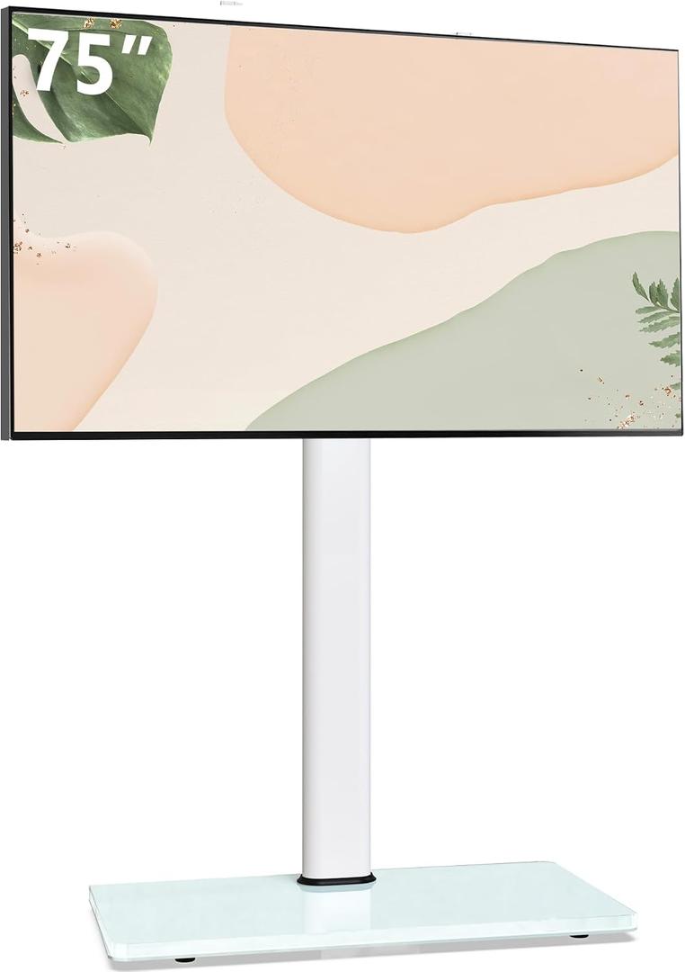 AOKCOS Swivel TV Floor Stand for 43-75 Inches TVs, 10 Level Height Adjustable Corner Extra Tall TV Stand Mount for Living Room/Bedroom, Holds up to 110 lbs,MAX VESA 600x400mm,White