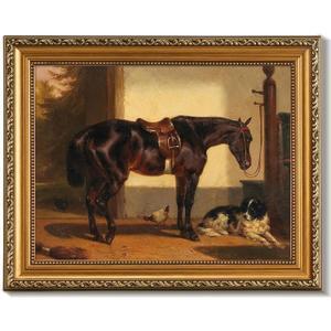 uniro Vintage Gold Framed Wall Art for Home Decor, Farmhouse Wall Decor Horse Canvas Artwork, Antique Animal Farm Poster Equestrian Wall Art for Nursery Wall Decor, Rustic Horse Aesthetic Picture for Bathroom, Living Room, Desktop decor - 12x16Inch, 18"L x 14"W